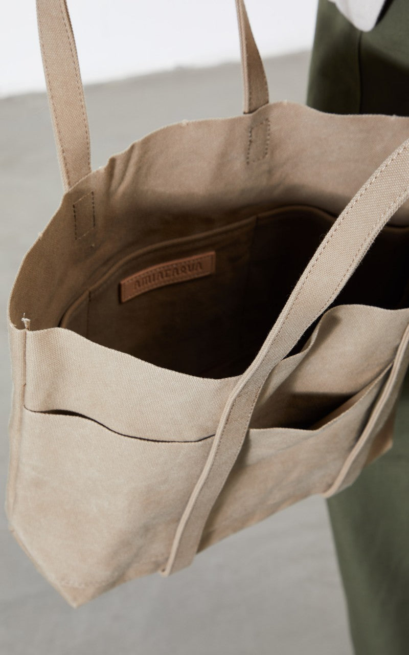 Amiacalva Washed A126 Canvas 6P Tote Bag S Beige