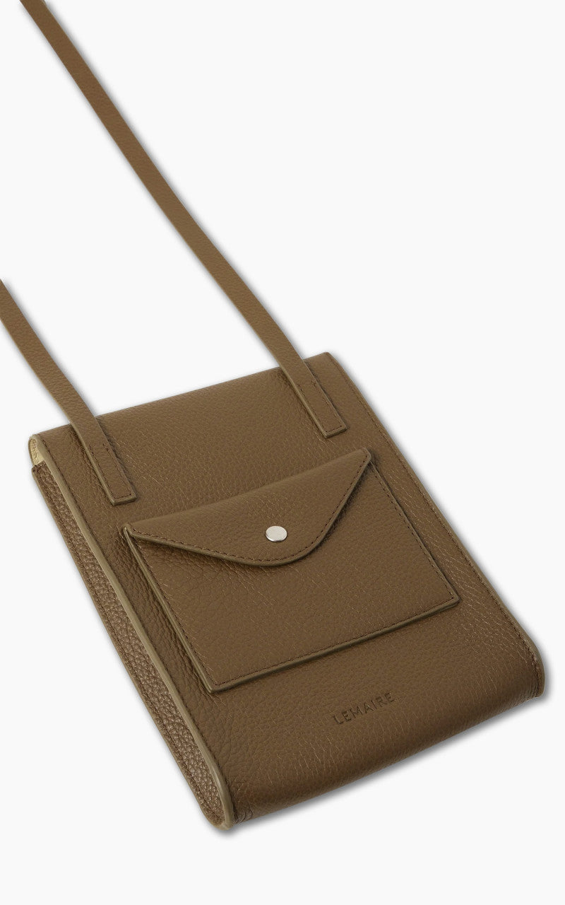 Lemaire Enveloppe With Strap Soft Grained Leather Olive Brown