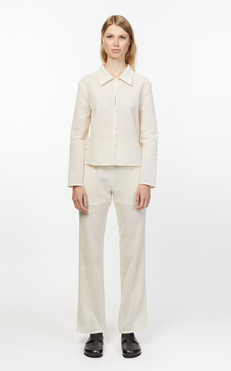 Amomento Cotton Crochet Long Sleeve Shirt Ecru