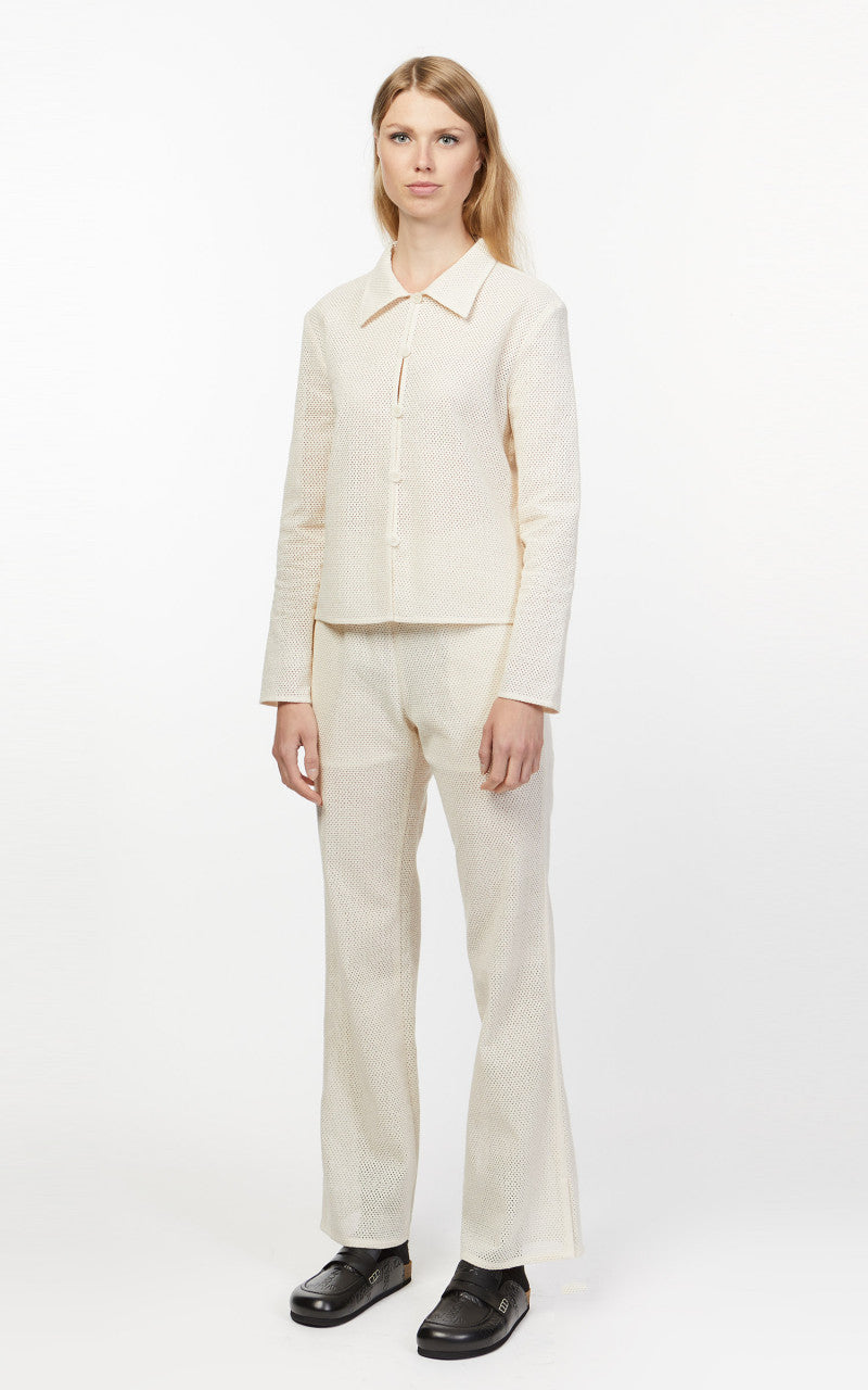 Amomento Cotton Crochet Long Sleeve Shirt Ecru