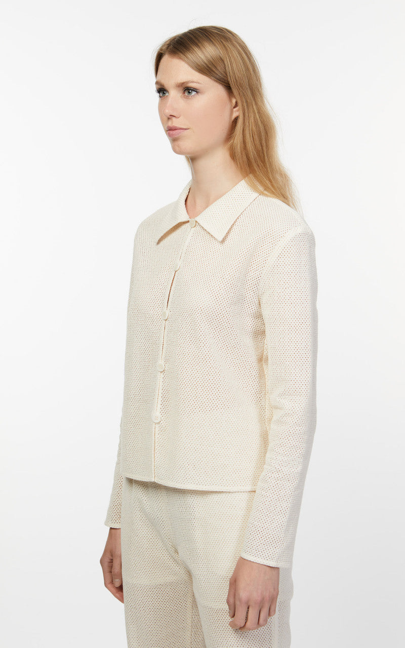 Amomento Cotton Crochet Long Sleeve Shirt Ecru