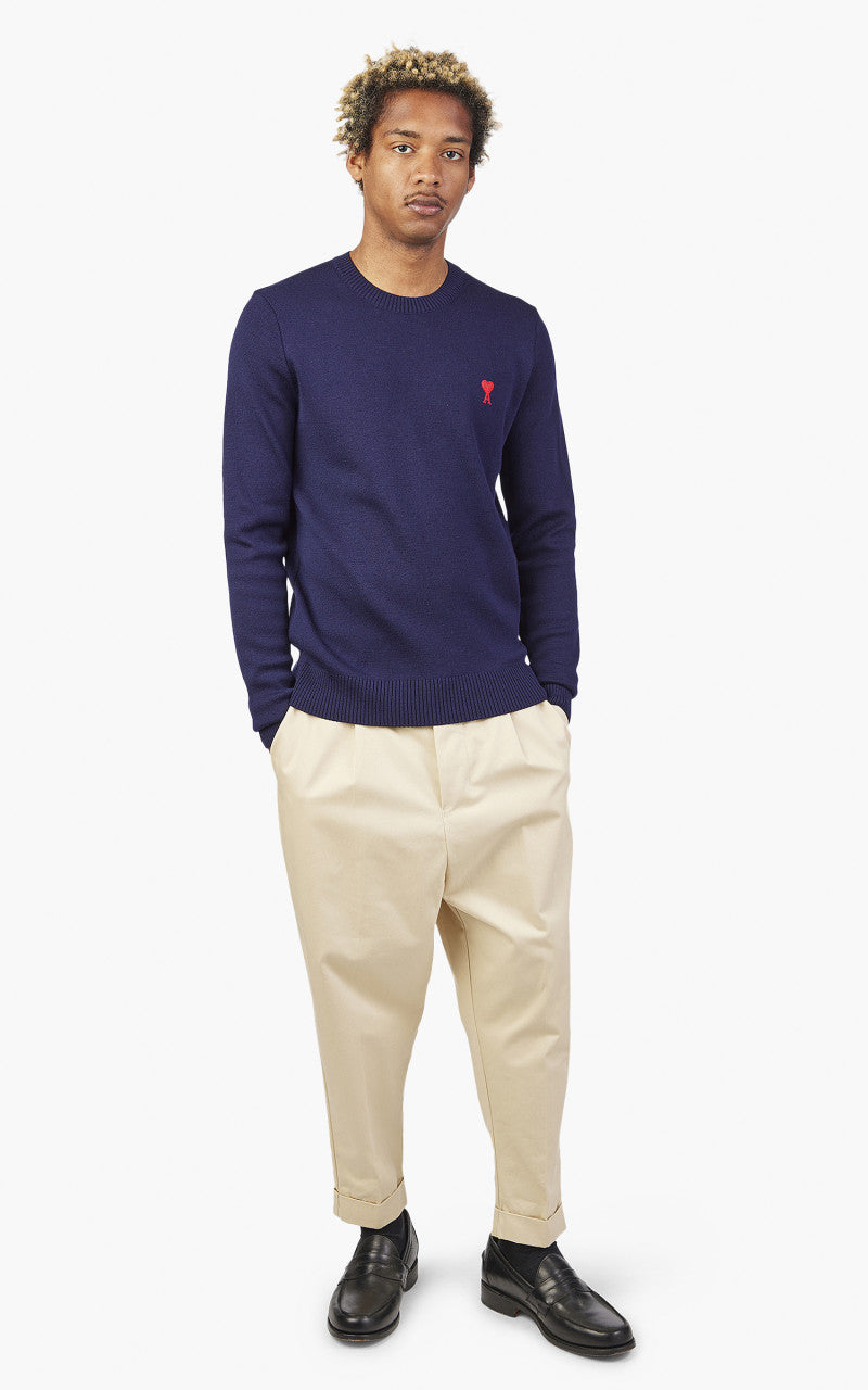 AMI Paris Ami De Coeur Crewneck Sweater Merino Wool Nautic Blue