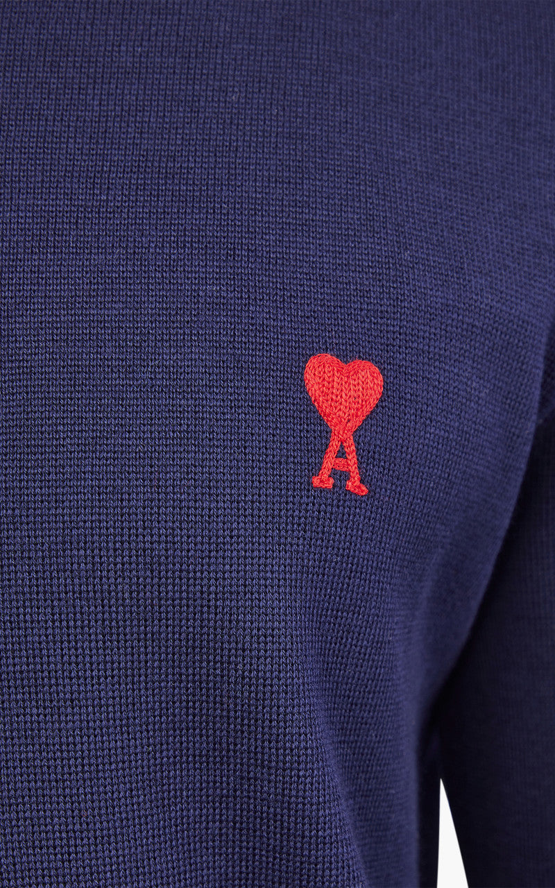 AMI Paris Ami De Coeur Crewneck Sweater Merino Wool Nautic Blue