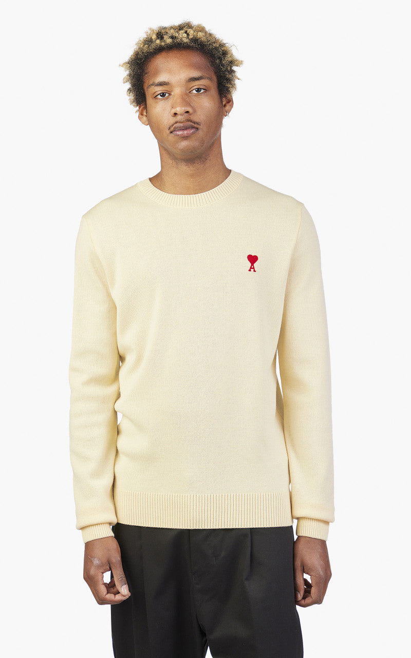 AMI Paris Ami De Coeur Crewneck Sweater Merino Wool Vanilla
