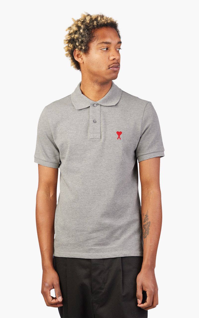 AMI Paris Ami De Coeur Polo Shirt Heather Grey