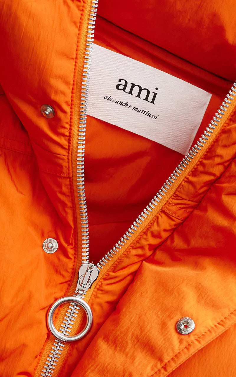 AMI Paris Ami De Coeur Patch Down Jacket Orange