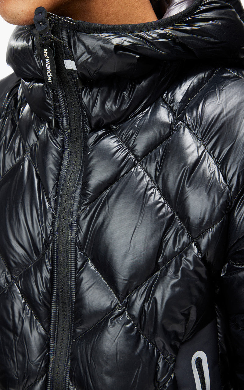 and wander Diamond Stitch Down Hoodie Black