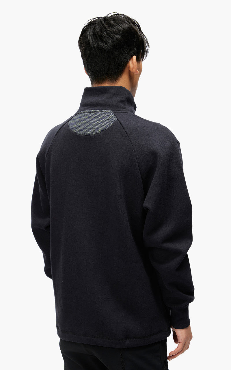 and wander Cotton Wool Half Zip Sweat Black