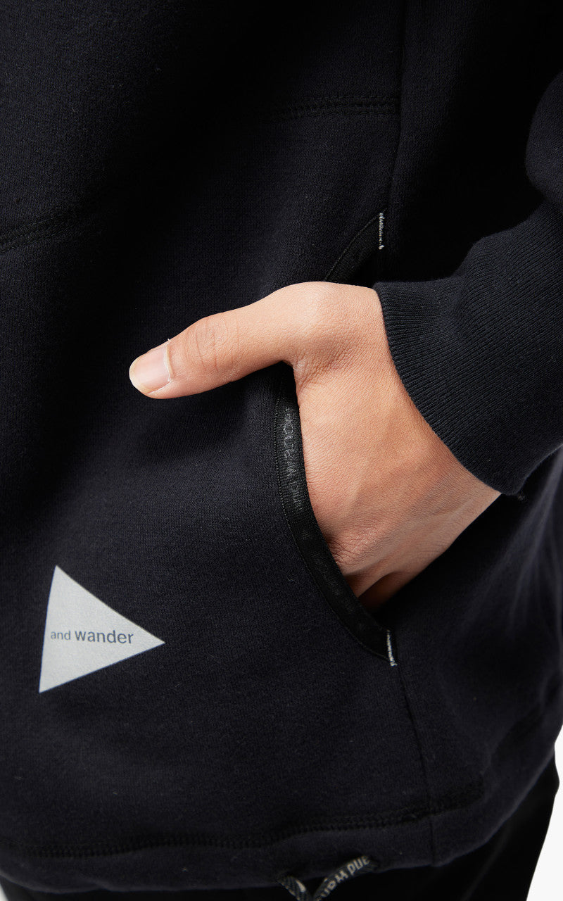 and wander Cotton Wool Half Zip Sweat Black