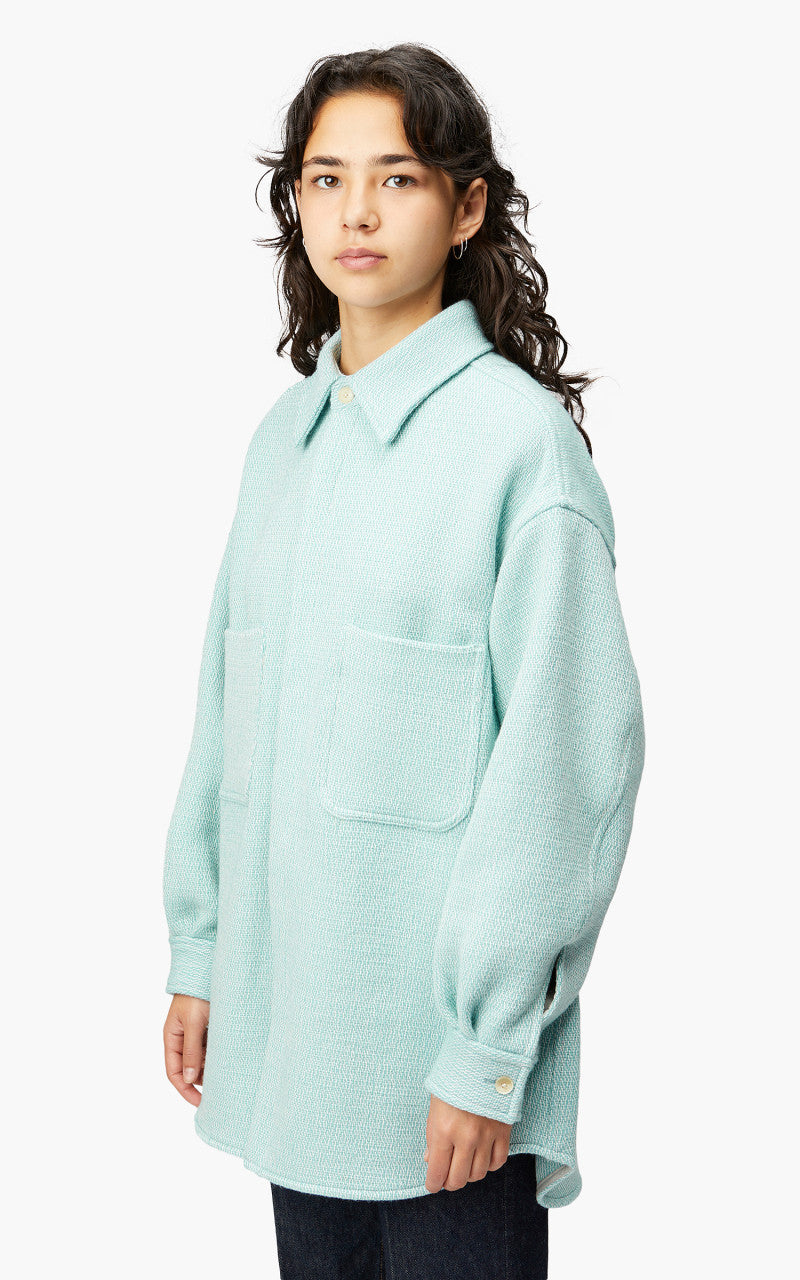 Auralee W Shetland Wool Organic Cotton Woven Cloth Shirt Blouson Light Blue