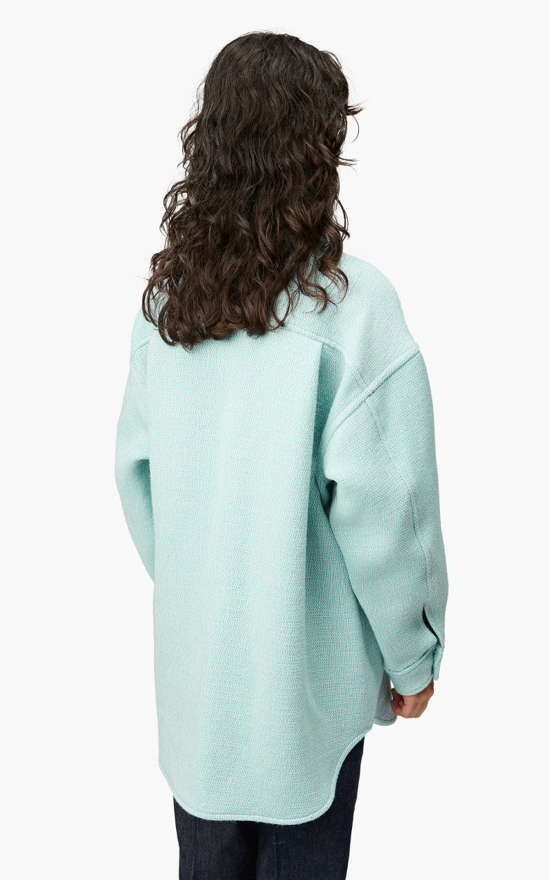 Auralee W Shetland Wool Organic Cotton Woven Cloth Shirt Blouson Light Blue