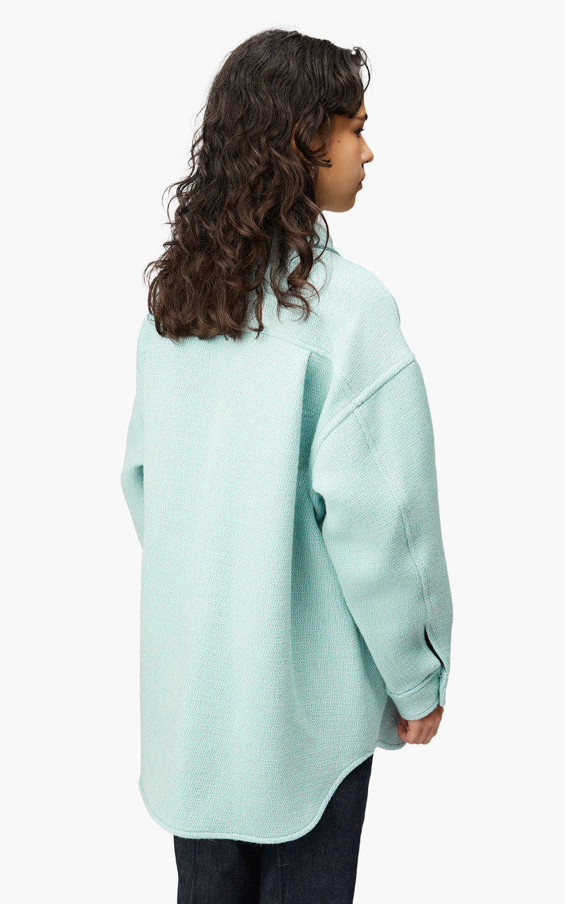 Auralee W Shetland Wool Organic Cotton Woven Cloth Shirt Blouson Light Blue