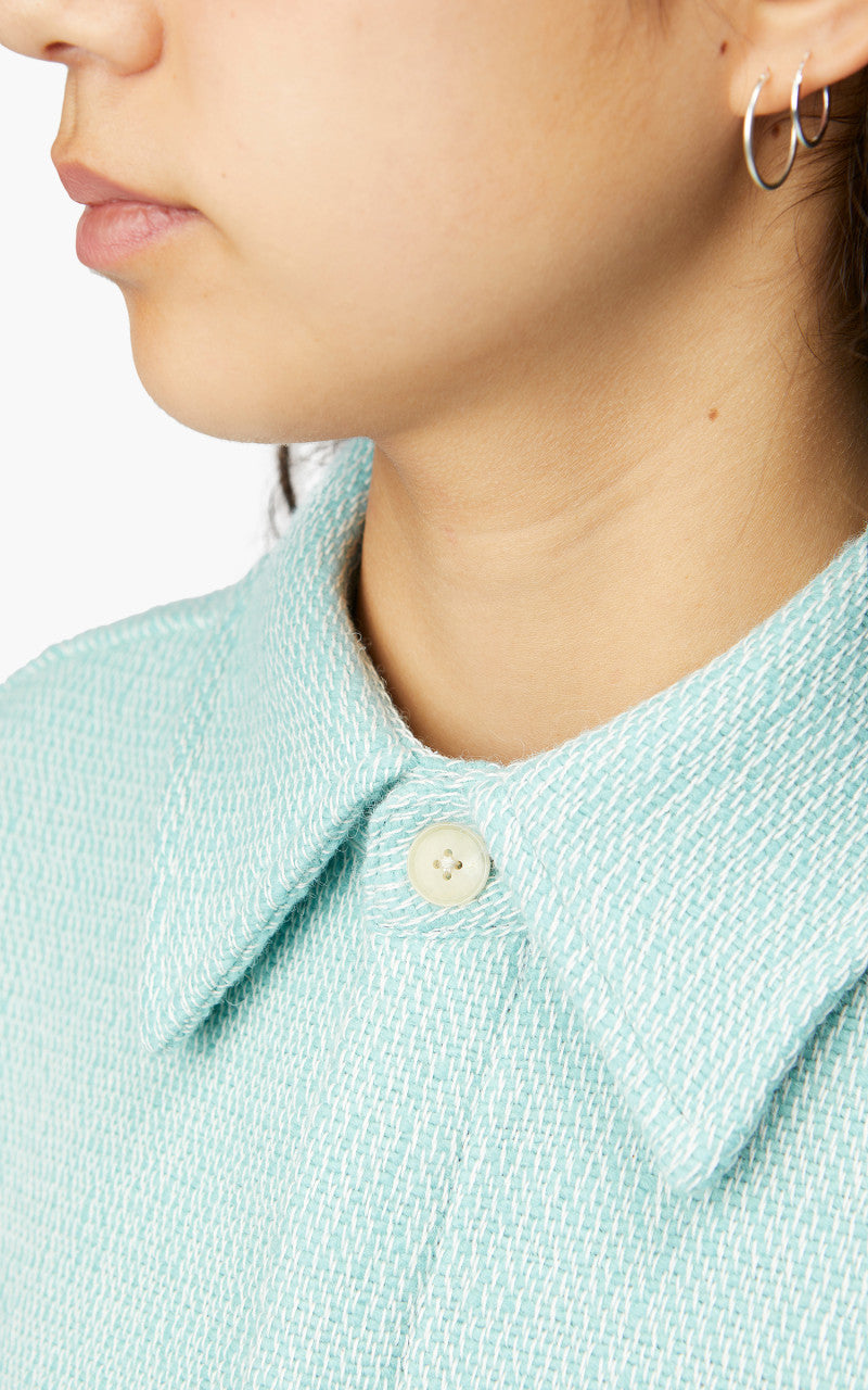 Auralee W Shetland Wool Organic Cotton Woven Cloth Shirt Blouson Light Blue