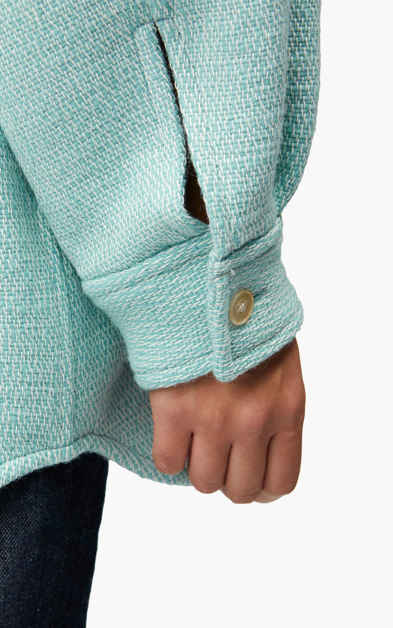 Auralee W Shetland Wool Organic Cotton Woven Cloth Shirt Blouson Light Blue