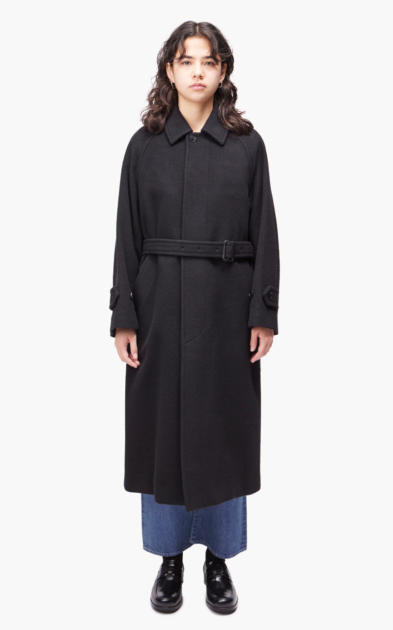 Auralee W Cashmere Wool Mosser Soutien Collar Coat Black