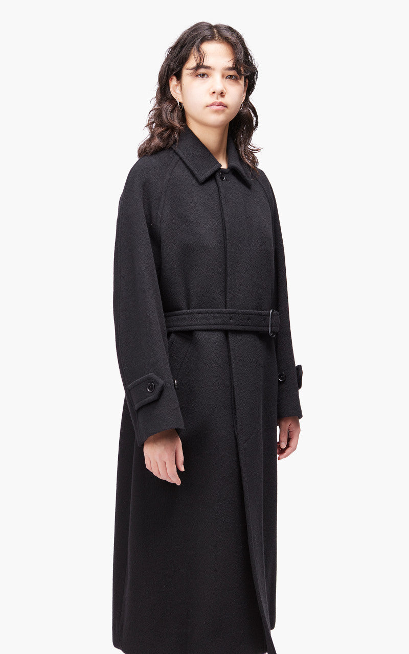 Auralee W Cashmere Wool Mosser Soutien Collar Coat Black