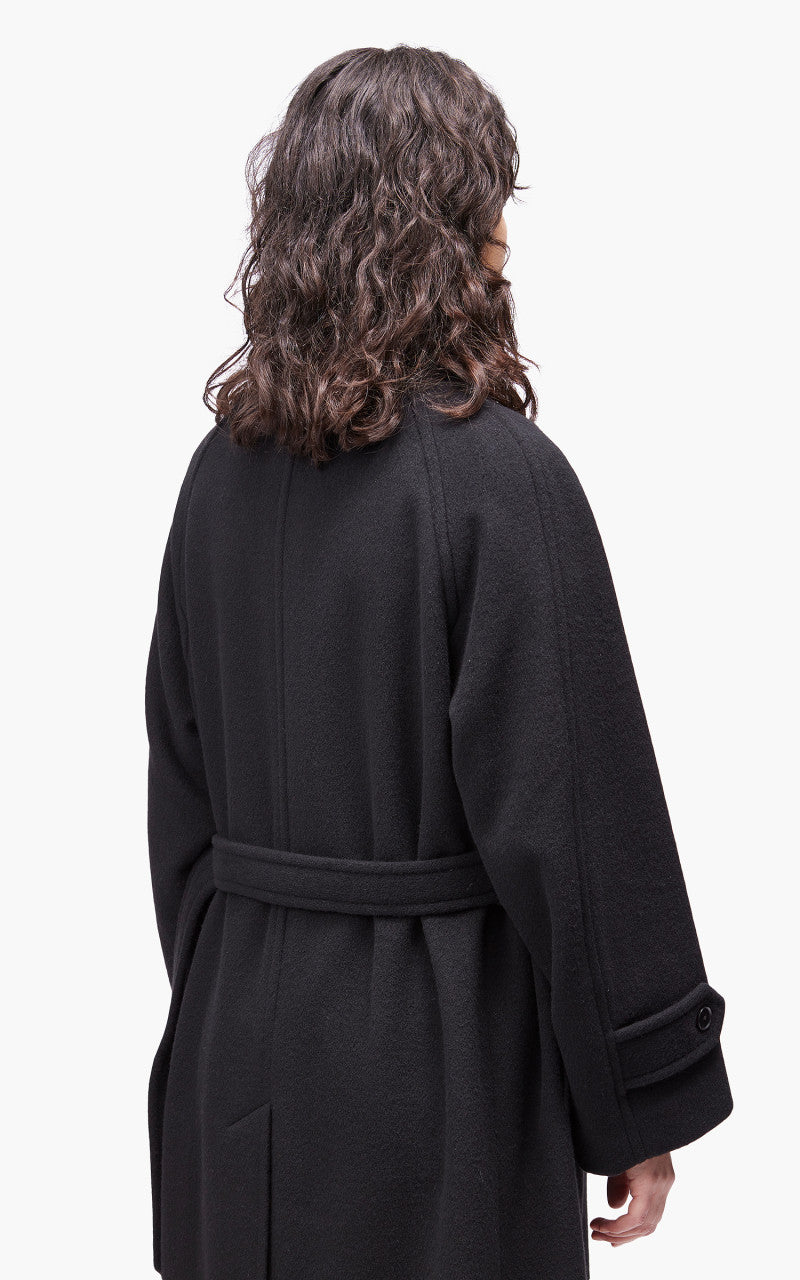 Auralee W Cashmere Wool Mosser Soutien Collar Coat Black