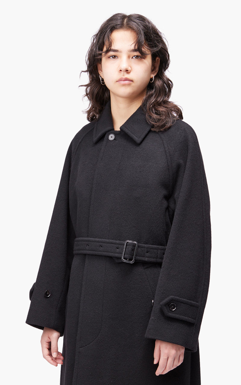 Auralee W Cashmere Wool Mosser Soutien Collar Coat Black