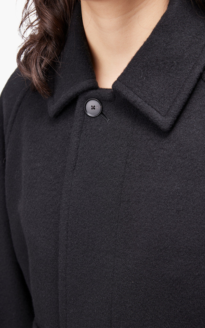 Auralee W Cashmere Wool Mosser Soutien Collar Coat Black