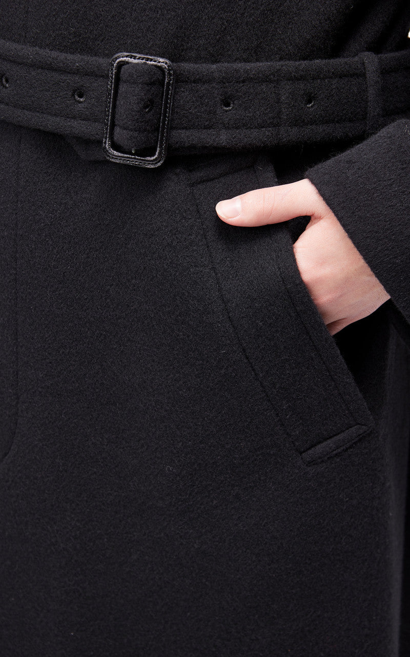 Auralee W Cashmere Wool Mosser Soutien Collar Coat Black