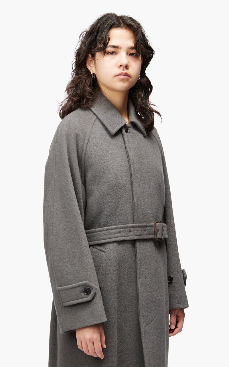 Auralee W Cashmere Wool Mosser Soutien Collar Coat Grey