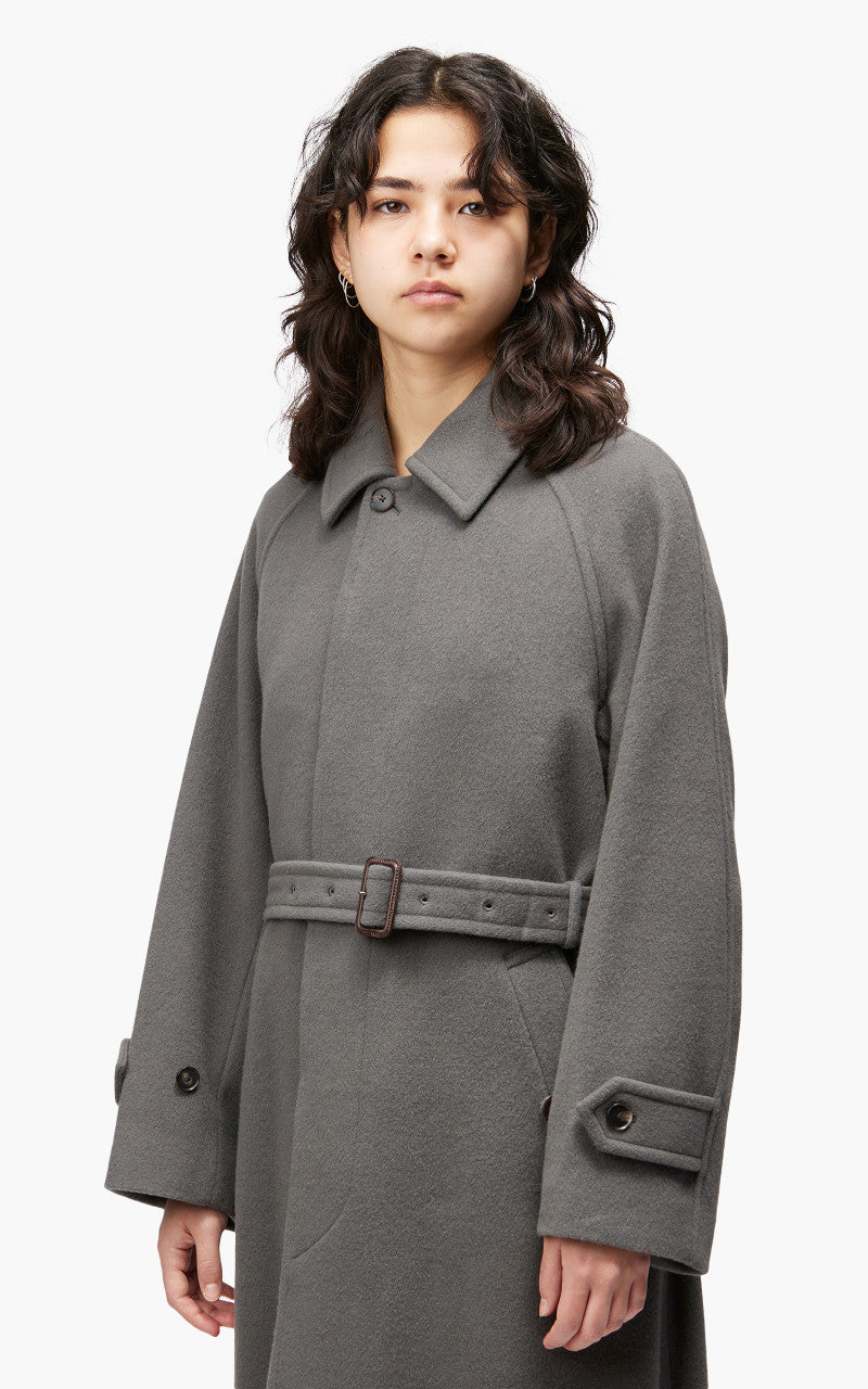 Auralee W Cashmere Wool Mosser Soutien Collar Coat Grey