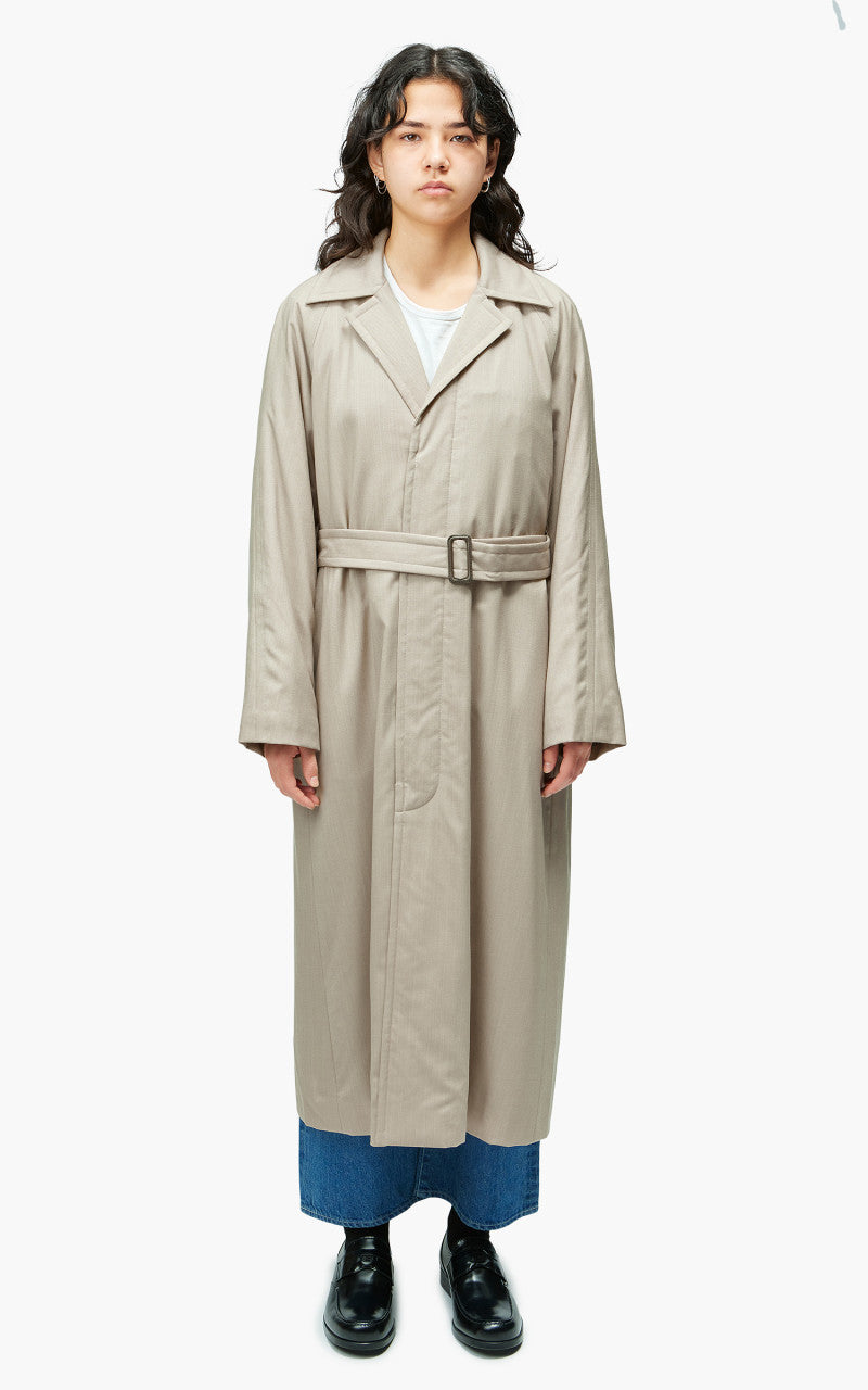 Auralee W Super Fine Tropical Wool Chesterfield Padded Coat Top Ivory Beige