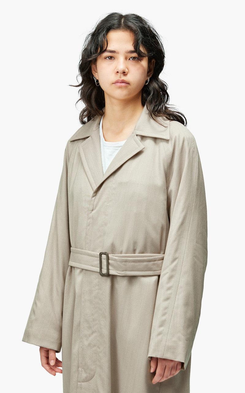 Auralee W Super Fine Tropical Wool Chesterfield Padded Coat Top Ivory Beige