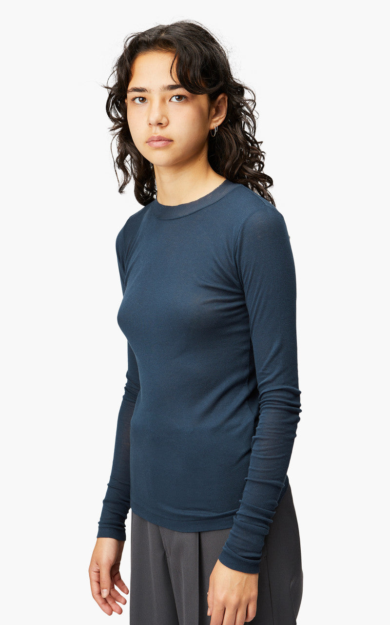Auralee W High Gauge Sheer Rib L/S Tee Navy Blue