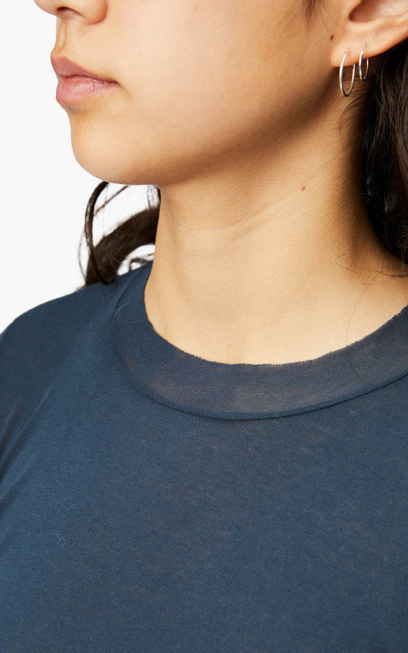 Auralee W High Gauge Sheer Rib L/S Tee Navy Blue