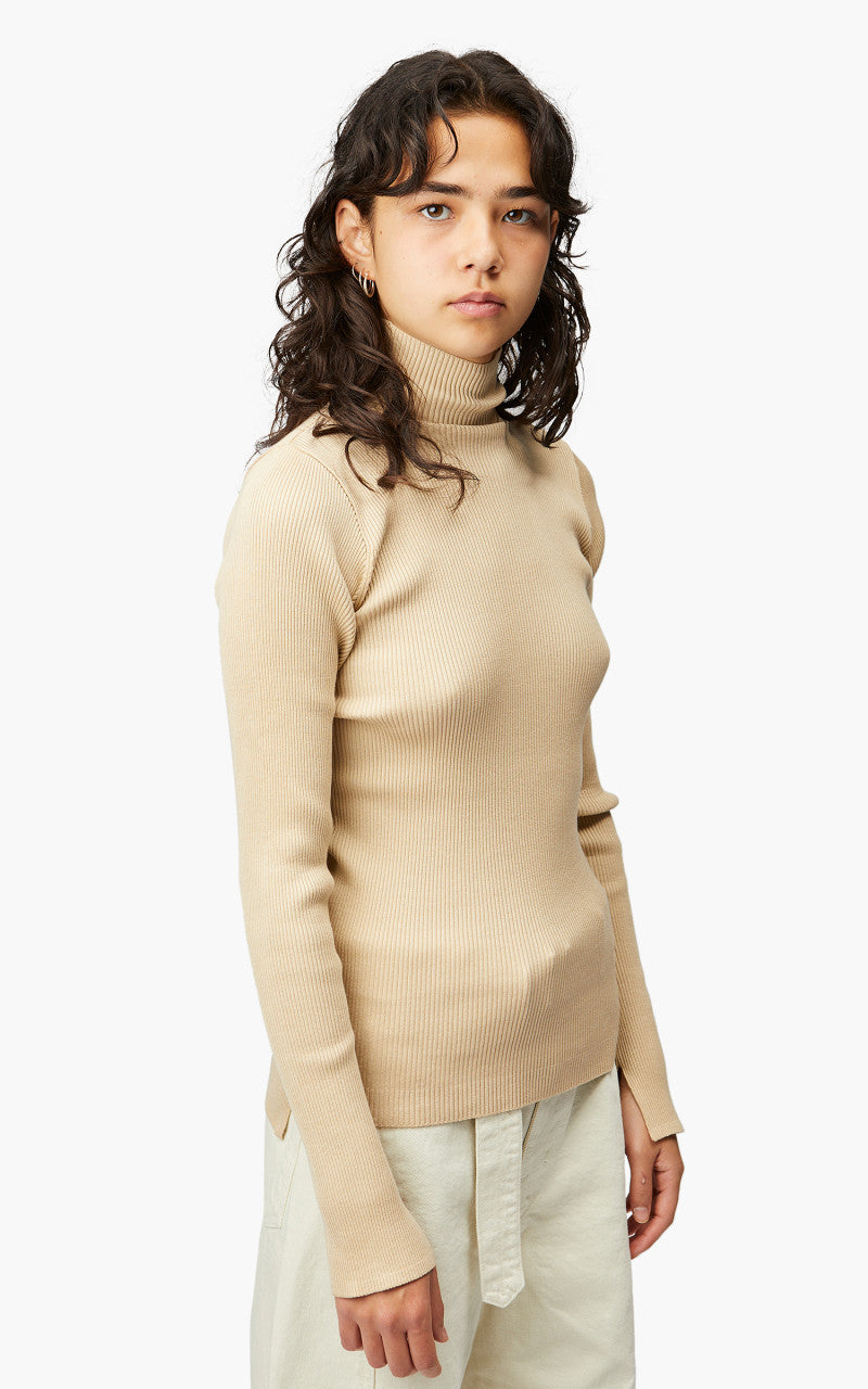 Auralee W Giza High Gauge Rib Knit Turtle Neck P/O Light Beige
