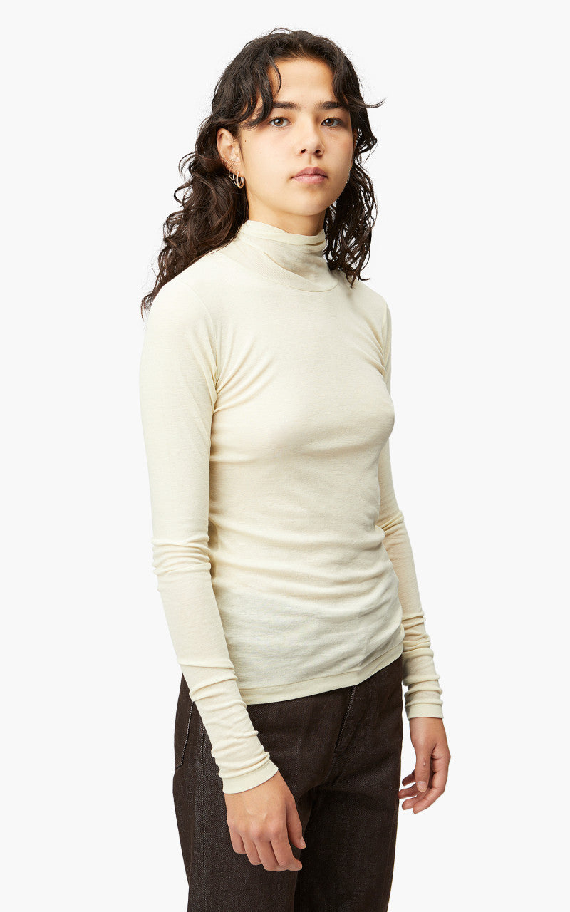 Auralee W High Gauge Sheer Rib Turtle Neck L/S Tee Light Lime