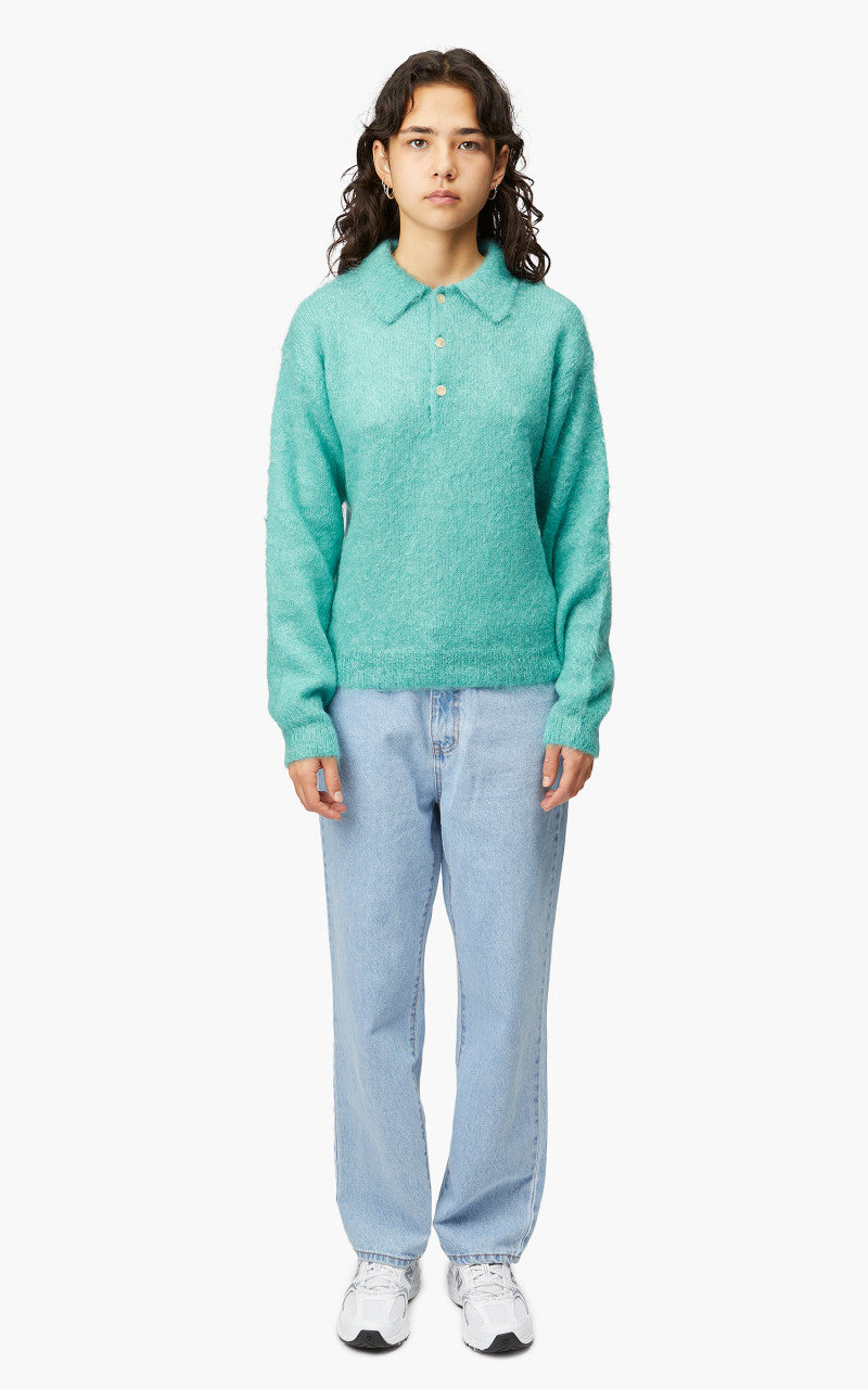Auralee W Brushed Super Kid Mohair Knit Polo Blue