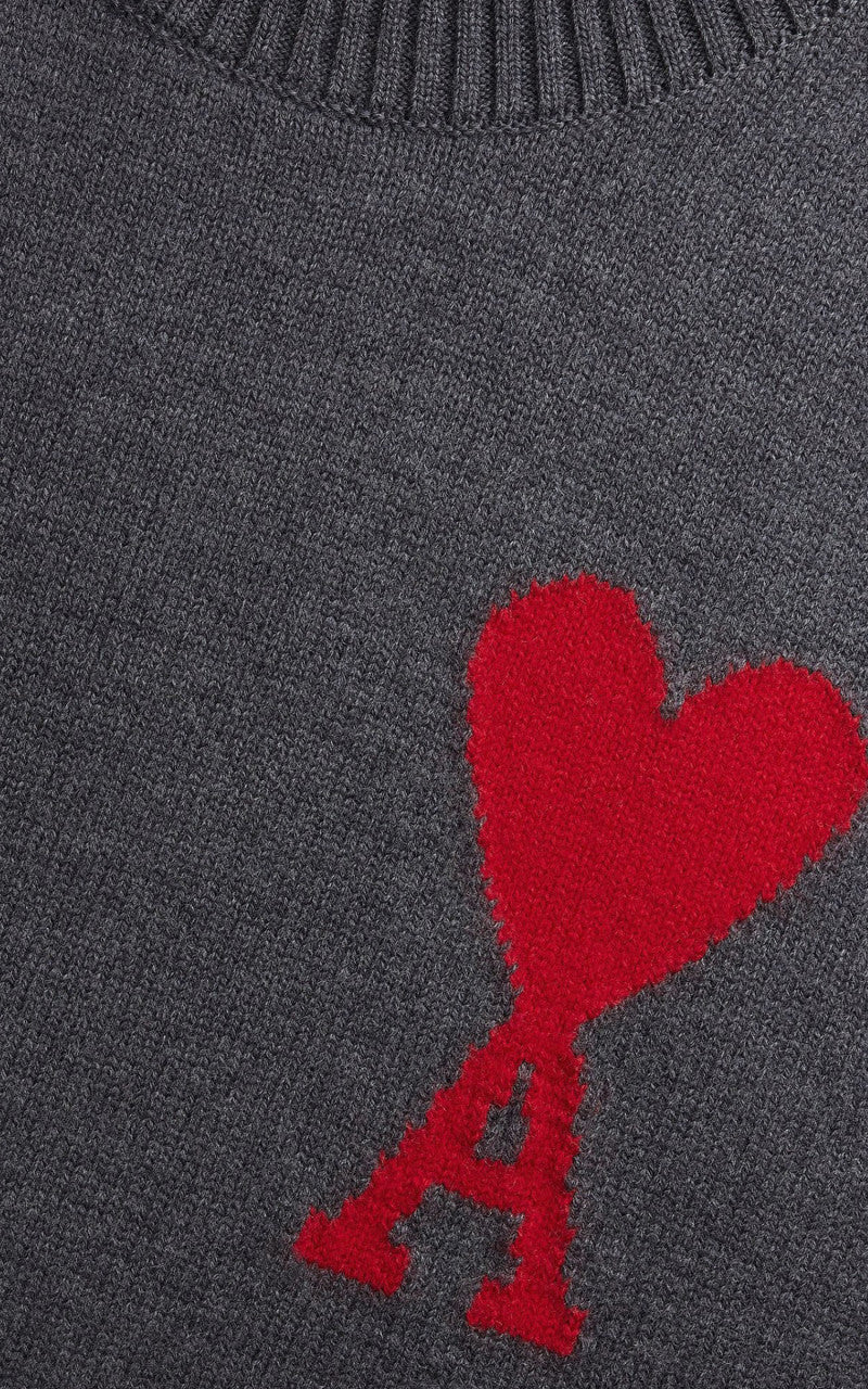 AMI Paris ADC Funnel Neck Sweater Knit Wool Grey/Red