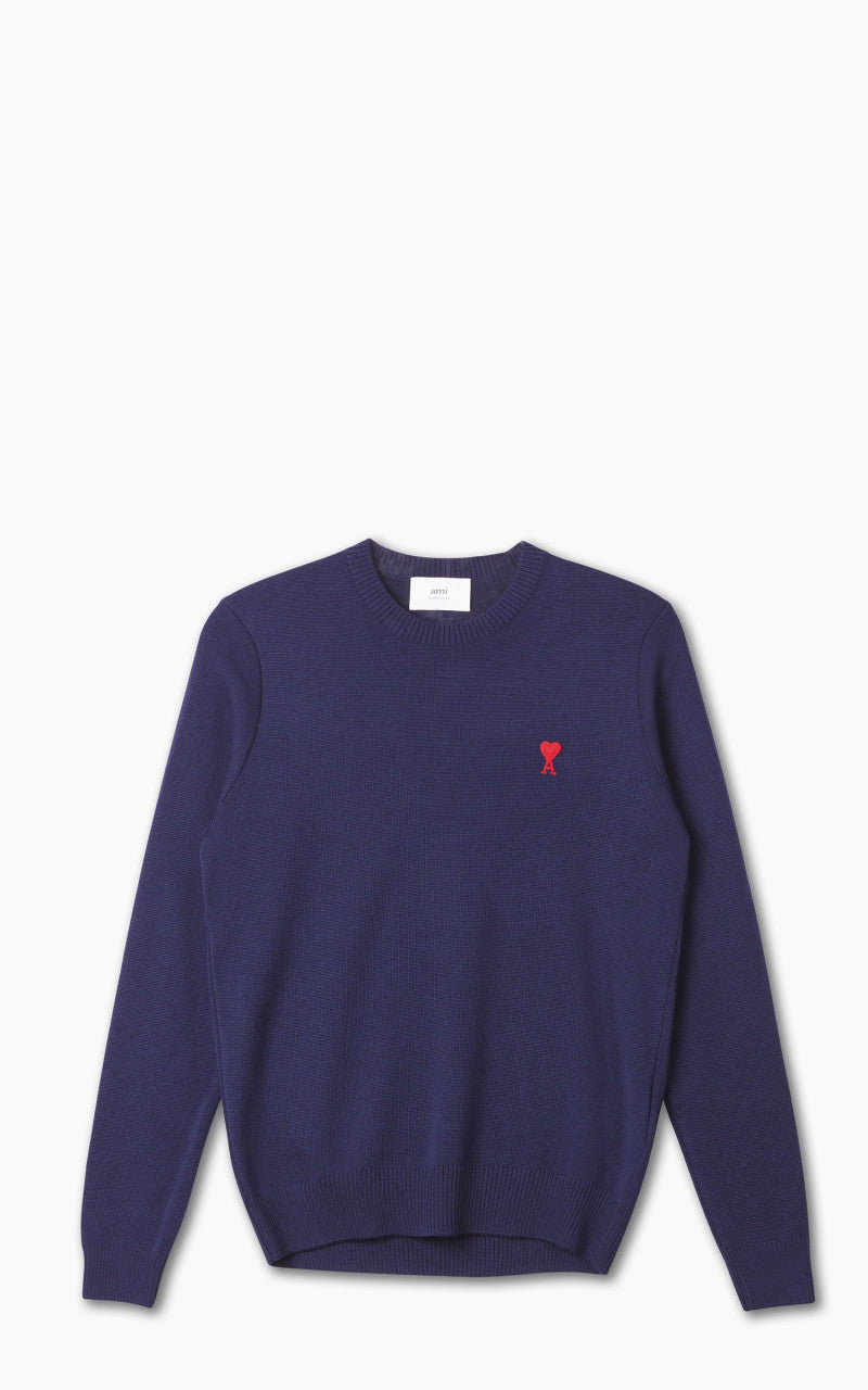 AMI Paris Ami De Coeur Crewneck Sweater Merino Wool Nautic Blue