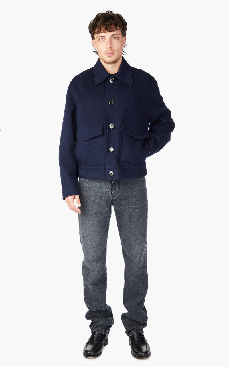 AMI Paris Boxy Fit Double Face Coat Night Blue