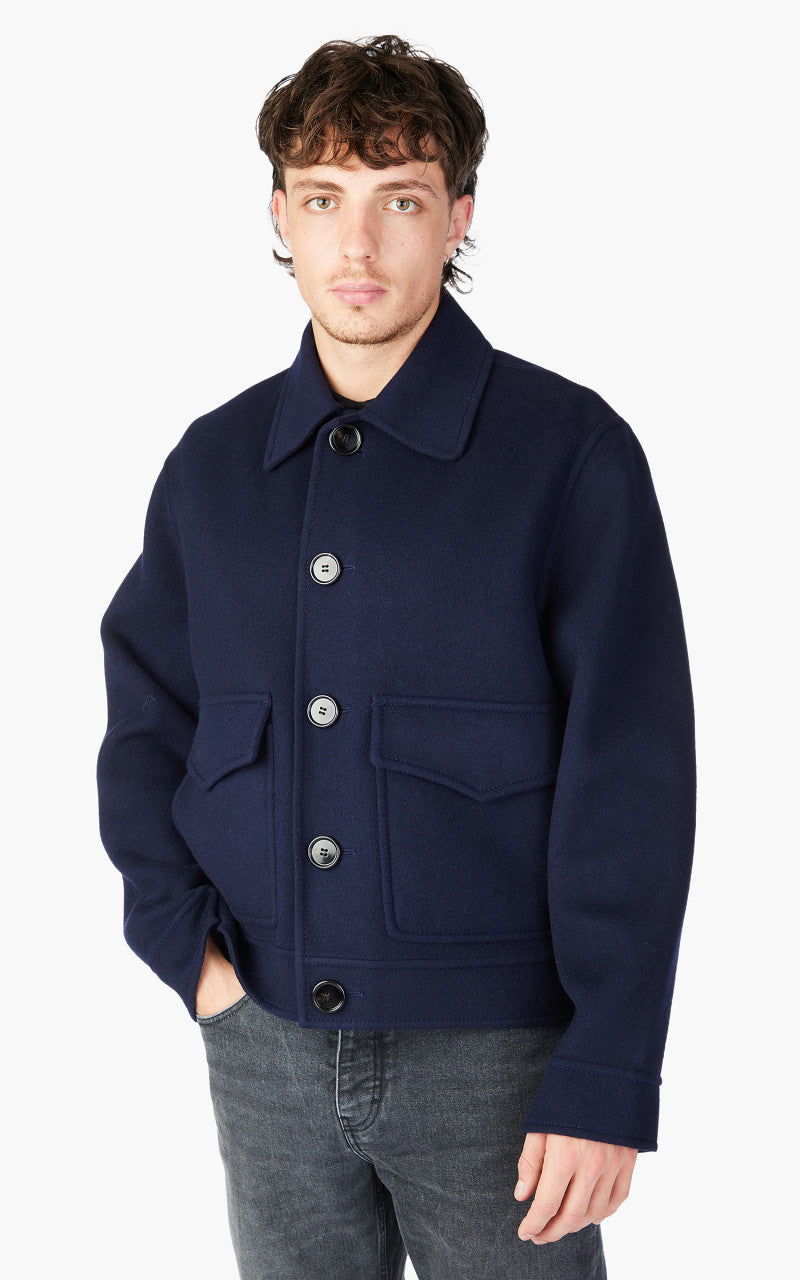 AMI Paris Boxy Fit Double Face Coat Night Blue