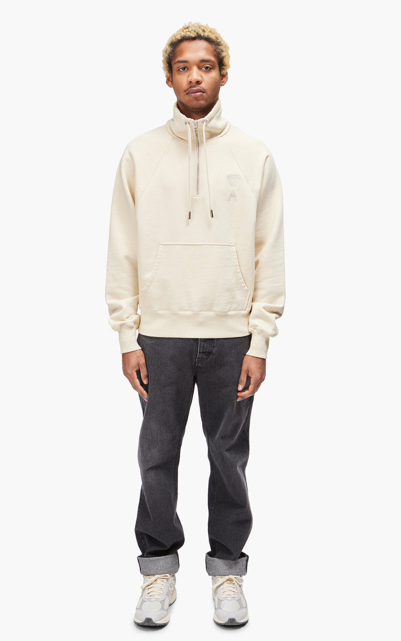 AMI Paris Tonal Big Ami De Coeur Zip Sweat Off-White