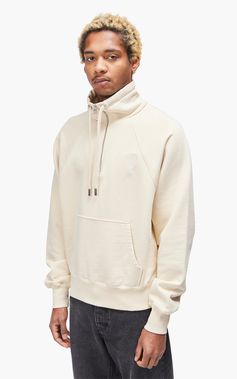 AMI Paris Tonal Big Ami De Coeur Zip Sweat Off-White
