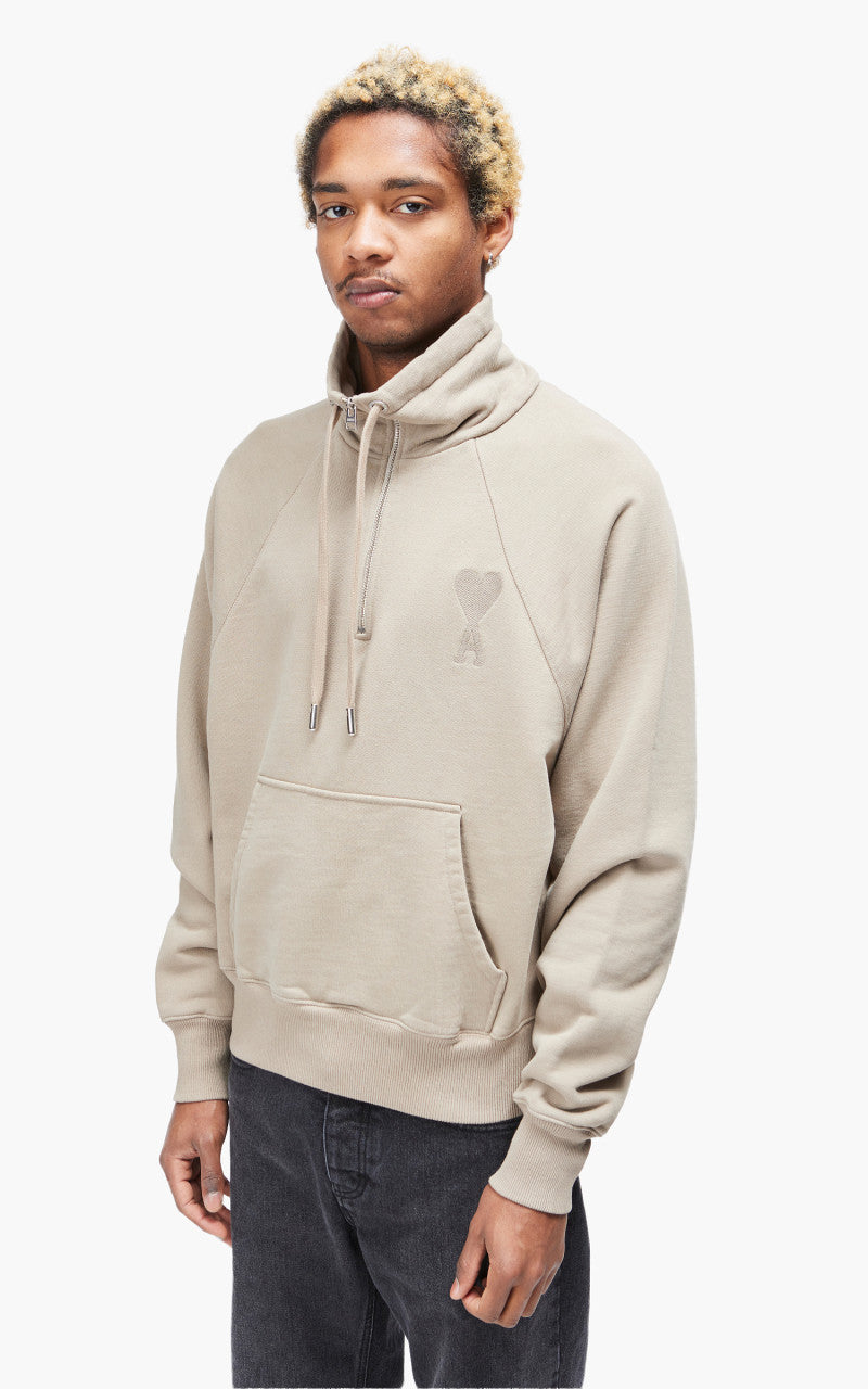AMI Paris Tonal Big Ami De Coeur Zip Sweat Dark Beige