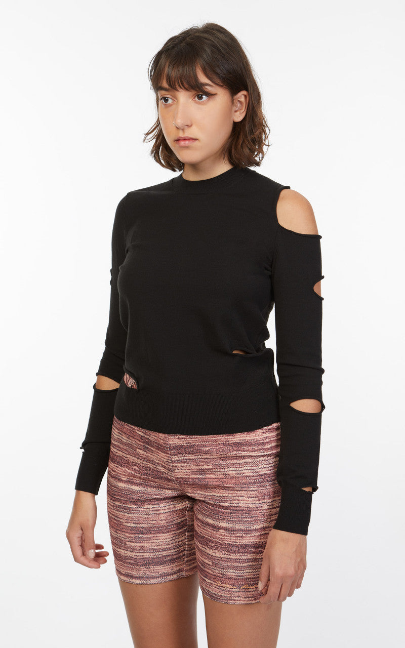 TheOpen Product Asymmetric Cut-Out Sweater Black