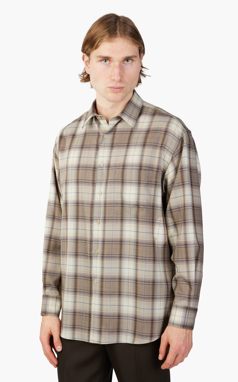 Auralee Super Light Wool Check Shirt Light Brown Check