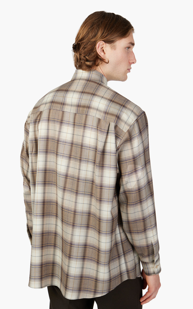Auralee Super Light Wool Check Shirt Light Brown Check