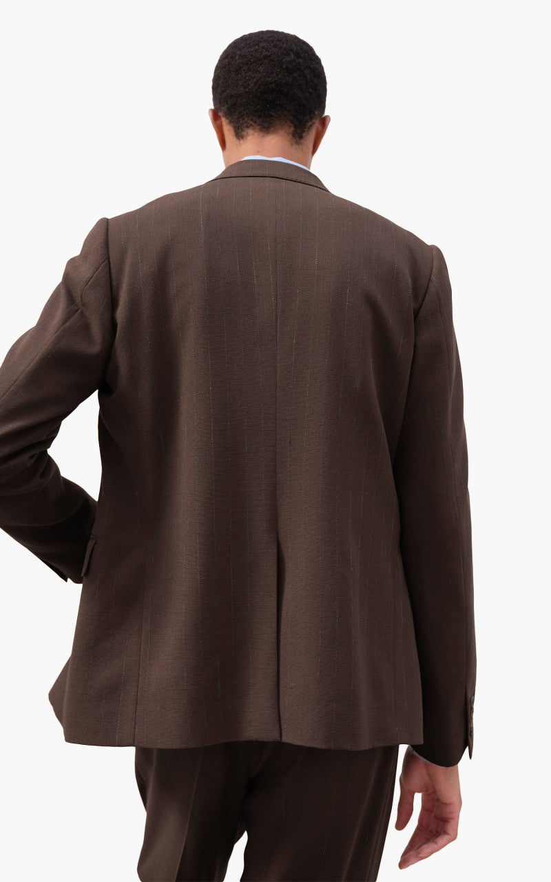 Auralee Hard Twist Wool Panama Stripe Jacket Brown Striped