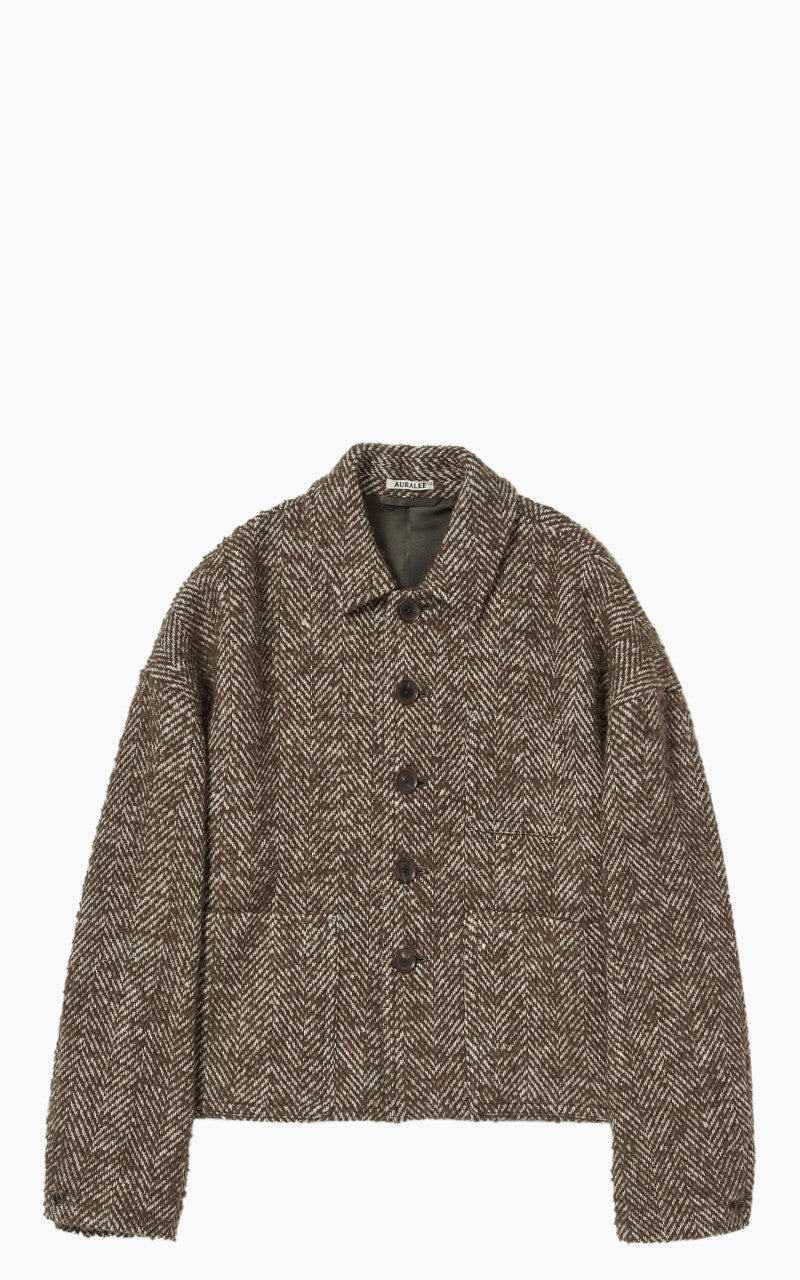 Auralee W Wool Alpaca Herringbone Tweed Short Blouson Brown