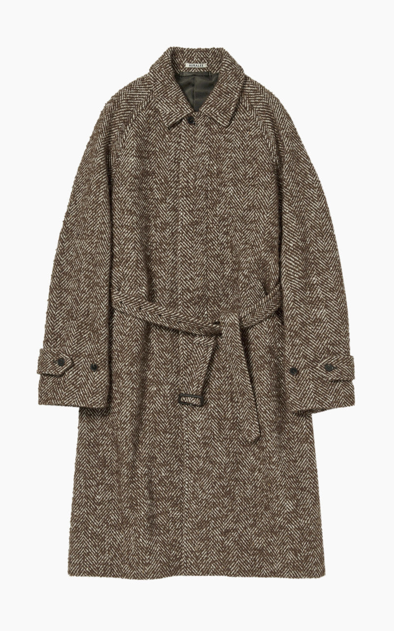 【22AW】WOOL ALPACA HERRINGBONE TWEED COAT Auralee Wool Alpaca Herringbone Tweed Soutien Collar Coat Brown