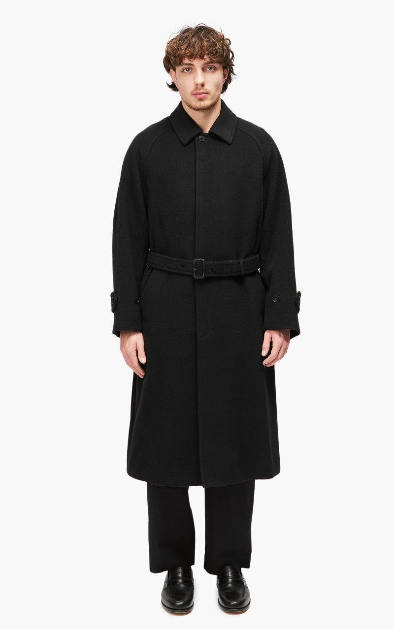 Auralee Cashmere Wool Mosser Soutien Collar Coat Black