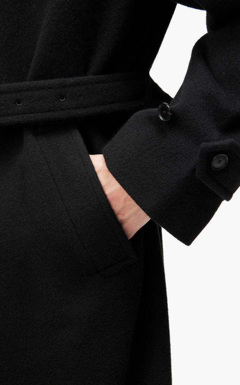 Auralee Cashmere Wool Mosser Soutien Collar Coat Black
