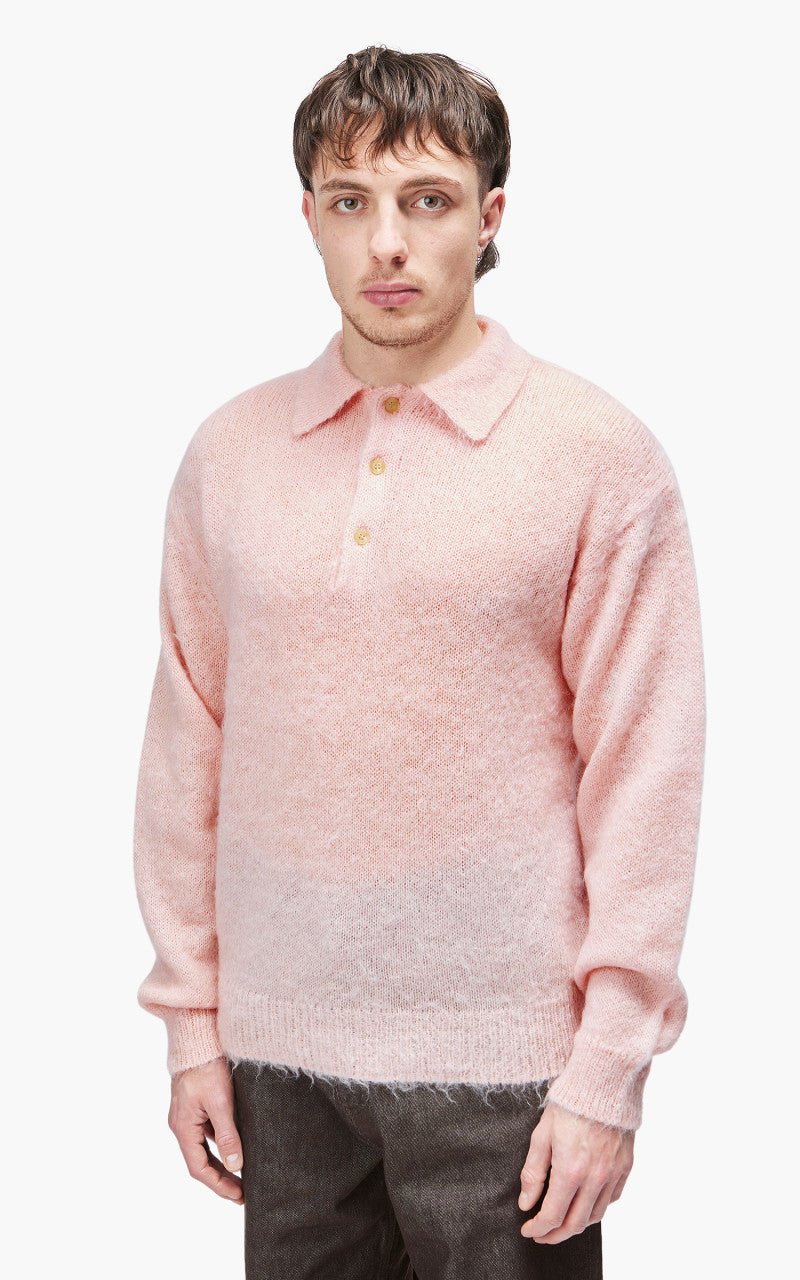 Auralee Brushed Super Kid Mohair Knit Polo Light Pink