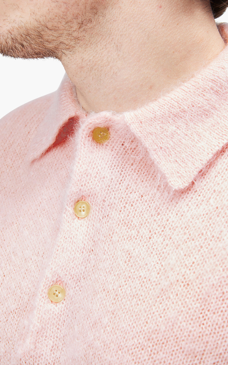 Auralee Brushed Super Kid Mohair Knit Polo Light Pink